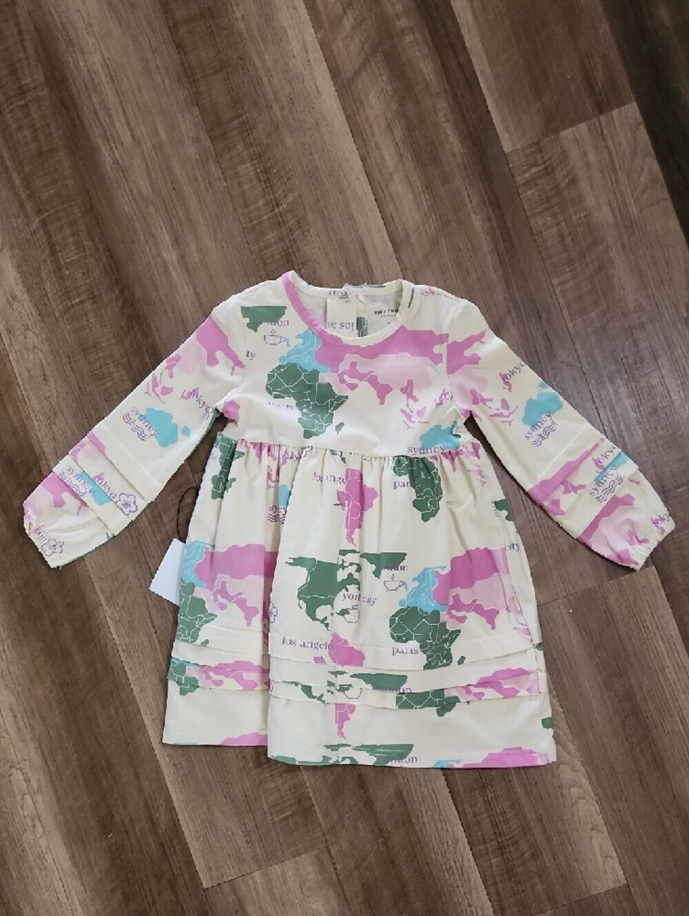 NWT Tiny Tribe World Map Dress Girls 5T Travel Print Long Sleeve